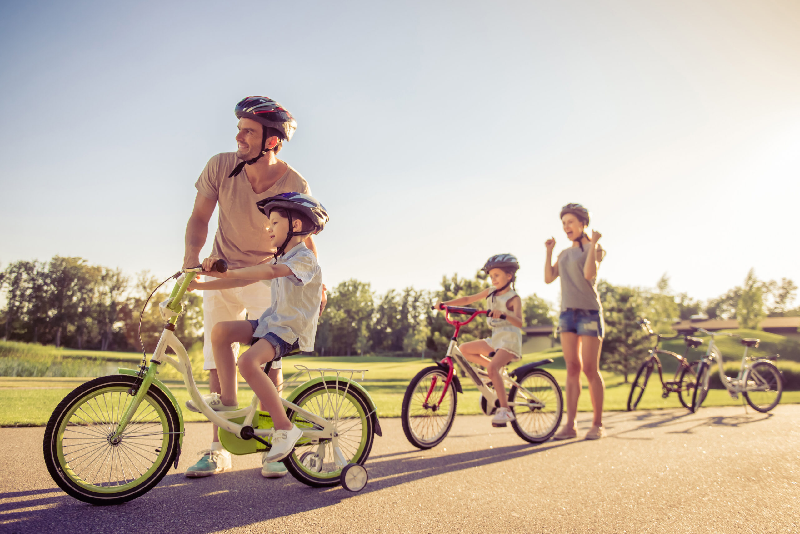 Family on bikes